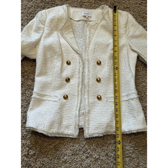 Laundry By Shelli Segal Blazer Women's 10 White Ivory Fringe Open Gold Buttons - Picture 8 of 9